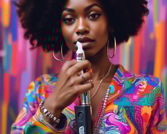 A vape device rests in the fork of a tree. The bark of the tree is textured with a variety of browns and grays. The vape device is black with a sleek, metallic finish, and features a transparent tank for e-liquid.