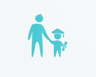 a man and a child holding hands and a graduation cap