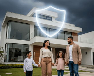 Se ve una familia al frente de su hogar