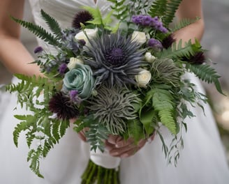 a bride holding a bouquet of flowers