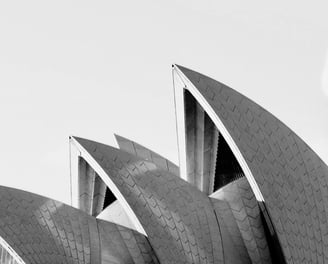 Sydney Opera House roof detail in black and white