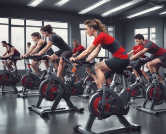 A spacious gym with a black and white color scheme featuring various fitness equipment. On the left, numerous weight plates and bars are organized on racks. In the center, a large open workout area is visible with a textured floor and white directional markings. To the right, there are treadmills, stationary bikes, and other workout machines along with large exercise balls. Exercise bands and weightlifting belts are hanging on hooks at the back wall. A single person is seen near a door, adding a human element to the scene.