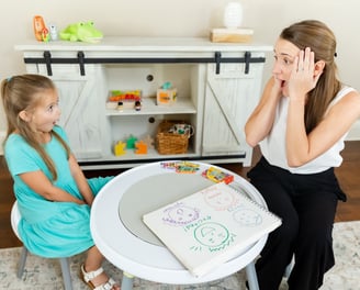 photo of a therapist and child working together on identifying emotions 