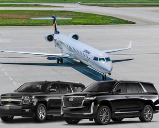 Black SUV at private airport terminal