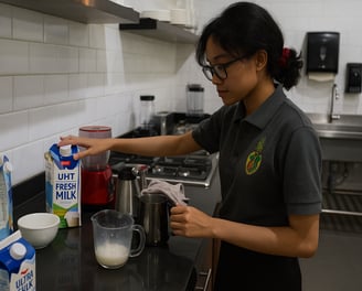 a woman in a kitchen preparing to make a smoothie