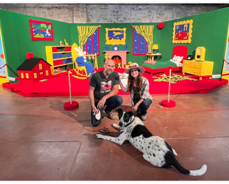 Goodnight Moon artists Emilie Odeile and Ken Chapin from Dundee & Lee with their dog Henry