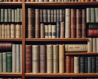 A close-up view of a bookshelf showing a psychology section label with books stored horizontally. One prominent book with a colorful spine that transitions from blue to red is partially visible.