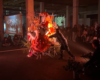 Audience viewing the ikebana performance at TransBona Halle, Basel