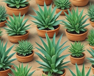 Close-up view of green aloe vera leaves with water droplets on them, exhibiting a fresh and natural look.