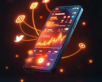 A mobile is floating in air with social media icons