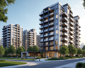 a tall building with a lot of windows and a lot of windows.Live in Style at Purvanchal Sunbliss.