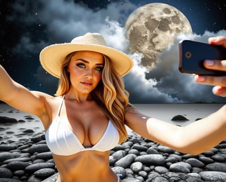 a woman in a bikini top taking a selfie 100% Cartoon