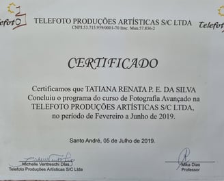 Fotógrafa Taty Pacheco Certificado Fotografia Avançado