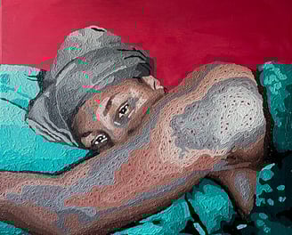 Tell me something, Acrylic on canvas, 2024, 80x80cm (Rechel Oppong)