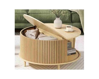 Round Coffee Table with Storage,Mid Century Modern Dining Table with Sliding Cabinet Door for Living