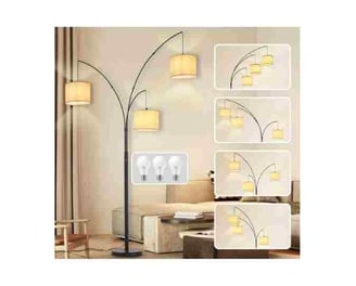 Modern Floor Lamp for Room: 3-Light Black Tree Dimmable Floor Lamps with Beige Shades for Living Roo