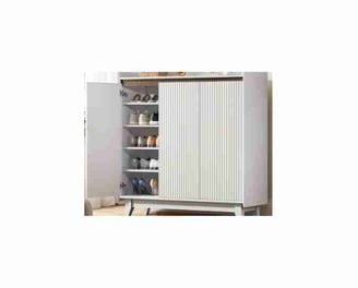 Shoe Cabinet, 43.7" Tall Fluted Shoe Storage Organizer Cabinet, 5-Tier Shoe Storage Cabinet with Doo