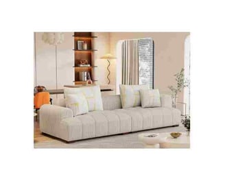 odern Sofa Couch with 4 Pillows, Comfortable Corduroy Fabric Living Room Sofa with Rubber Wood Legs 