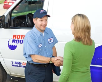 Roto-Rooter Plumbing Technician meets Customer