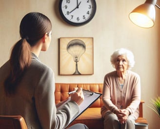 une psychologue en consultation avec une personne âgée