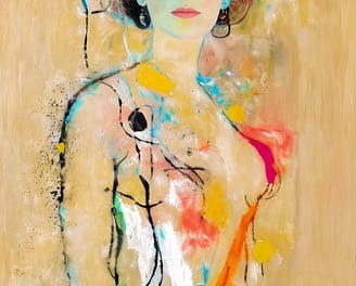 a painting of a woman with a hat on