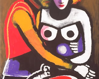 a painting of a man and woman embracing