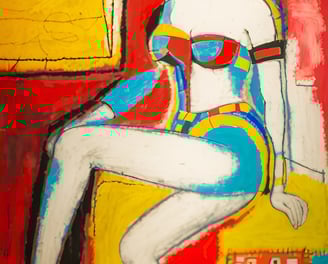 a painting of a woman sitting on a chair