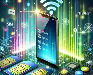 Fondo profesional con un smartphone moderno, barras de señal brillantes, y elementos dinámicos