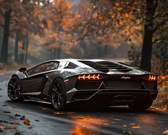 Zwarte lamborghini in het bos voor jongens