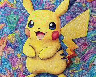 Een pikachu kleurplaat, ingekleurd met potlood in verschillende kleuren
