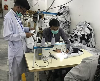 Cost-effective production line of tactical vests and protective clothing at Zestlet factory.