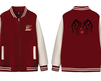 Sylus themed LADs varsity jacket black red white