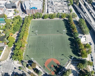 a soccer field with a soccer field and a soccer field