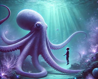 Child meets giant octopus underwater—Redurb Dream Guides explores deep dream interpretation.
