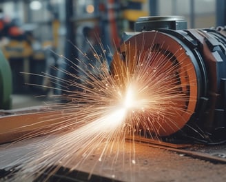 Photos of the application of abrasives in metal processing.