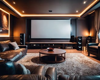 Un salon confortable pour audiophile et amateur de home cinéma.