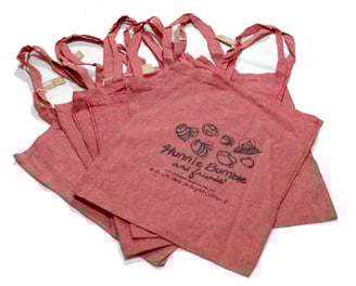 hunnie bumble totes, organic cotton, recycled cotton