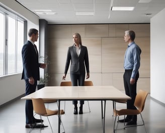 A modern, large, multi-story office building is prominently situated on a clear day, featuring the letters 'BCI' with a logo on its facade. The structure is surrounded by a well-maintained garden and a sidewalk where several people are walking. Nearby, cars are parked and some are driving along the street.