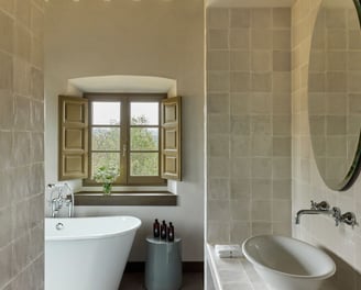Bathrooms with freestanding bathtubs and separate shower stalls