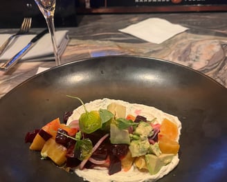 beet salad and white wine at Ramsays Kitchen Reno NV