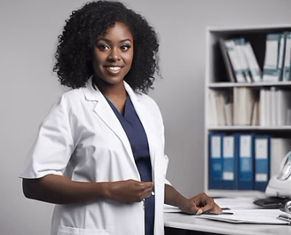 a woman in a lab coat