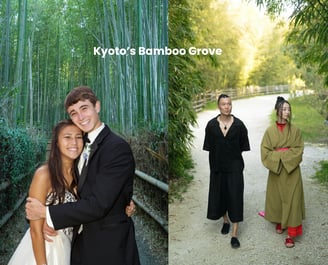 Couple in kimono at Kyoto’s Bamboo Grove – peaceful and timeless