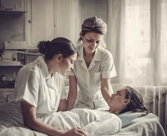 a nurse and a nurse in a hospital bed