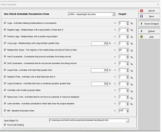 P6 Check Schedule parameter
