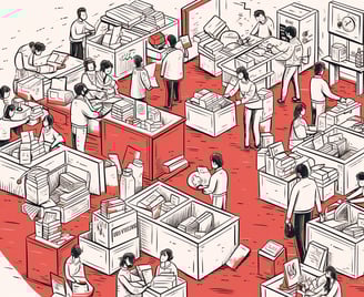 a group of people working in a busy office