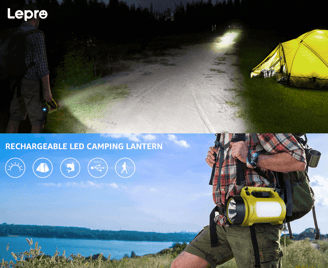 LE LED Camping Lantern providing light and charging a phone