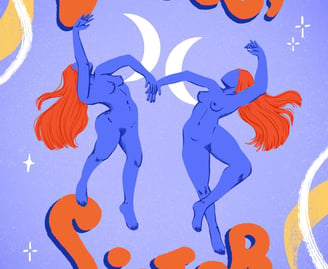 a couple of women dancing in the air, the words dance sister.