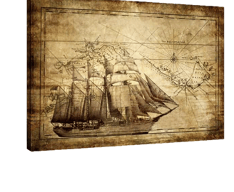 Old Map Clipper Ship Wall Art