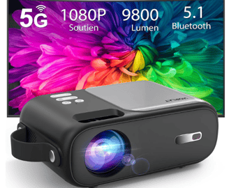 Mini Projecteur, Portable Vidéoprojecteur 5G WiFi Bluetooth1080P Supporté, 9800 Lumens Rétroprojecte