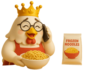 Maskot ayam RATU menelepon, layanan customer service Depot Mie Ayam RATU